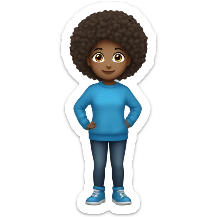 winter, christmas, hispanic, afro hair,  girl, brown eyes, child, full body, blue sweater sticker