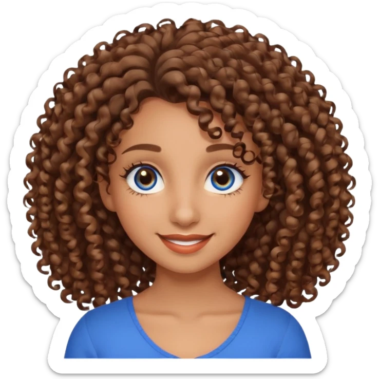 Can you make a pretty girl with long lashes brown eyes curly hair big nose with brown skin and have two different eye color  one blue and the other eye color brown please let me also see the half of her body sticker