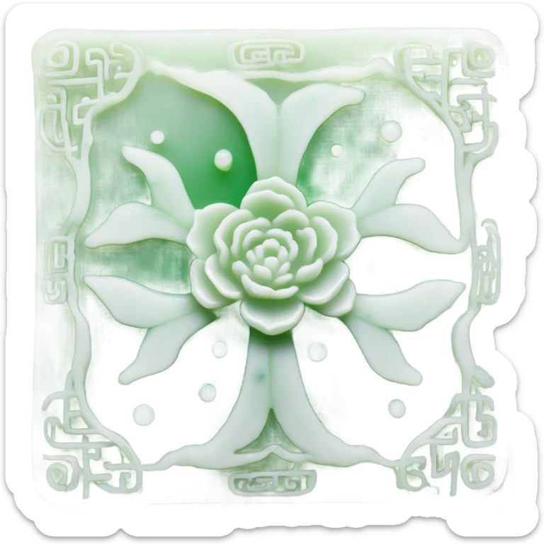 A Rectangle Chinese style white water-lily-patterned jade ornament sticker