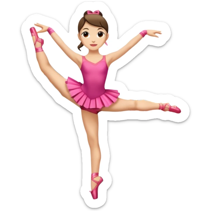 Una chica con vestuario de bailarina con las piernas flexionadas, el dedo índice en la boca, el tren superior inclinado hacia la izquierda y con la cadera proyectada hacia la izquierda sticker