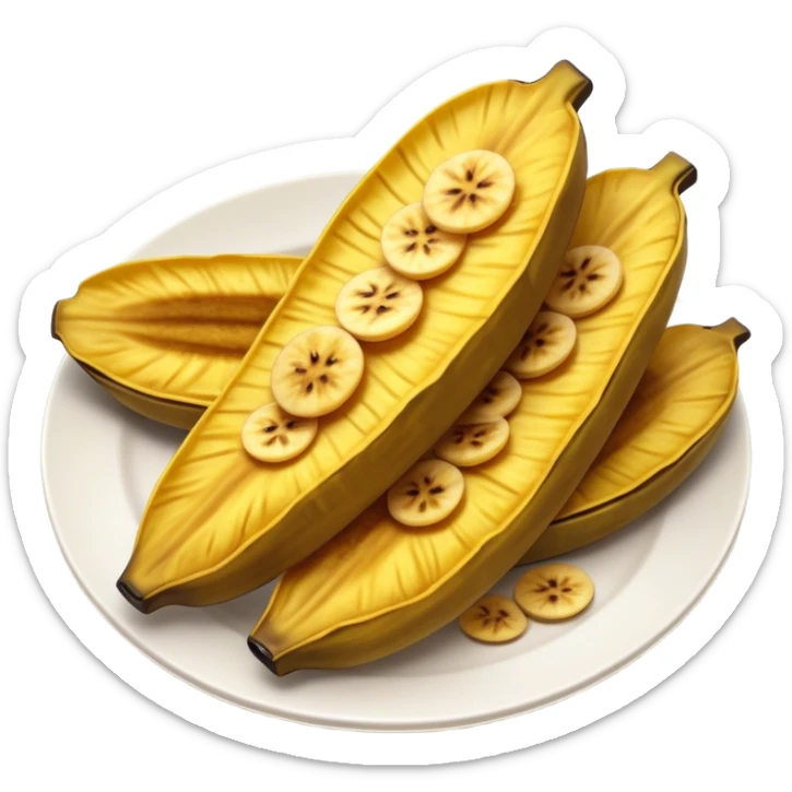Cinematic Realistic Patacones Dish Emoji, depicted as twice-fried plantain slices with a crispy exterior rendered with detailed textures and dynamic, inviting lighting. sticker