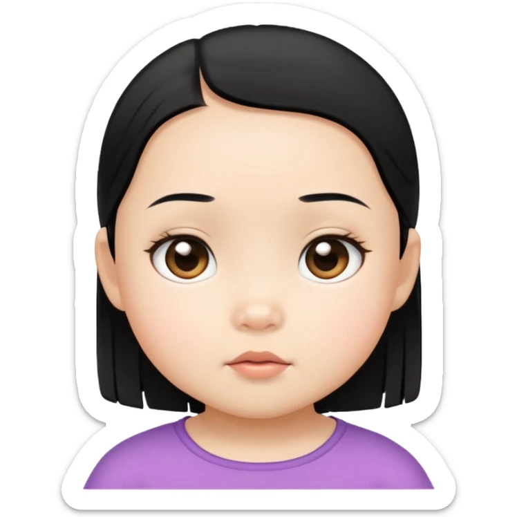 toddler girl face, Asian eyes, light skin, straight black hair, no neck sticker