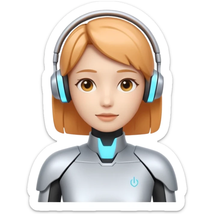 AI Pitch Agent holo-human-like Cyber AI face, warm, calm and friendly. Holographic look.Soft AI face with a listening, welcoming expression, minimal facial lines, calm eyes. Minimalistic presentation screen. sticker