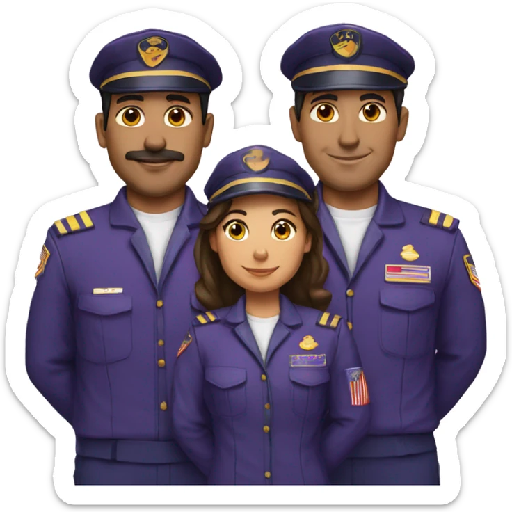2 latino pilots one man and other woman wearing purpure uniform sticker