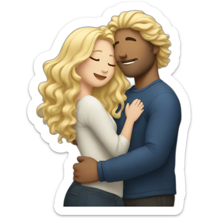 Man with dark long curly hair hugging a blonde curvy woman sticker