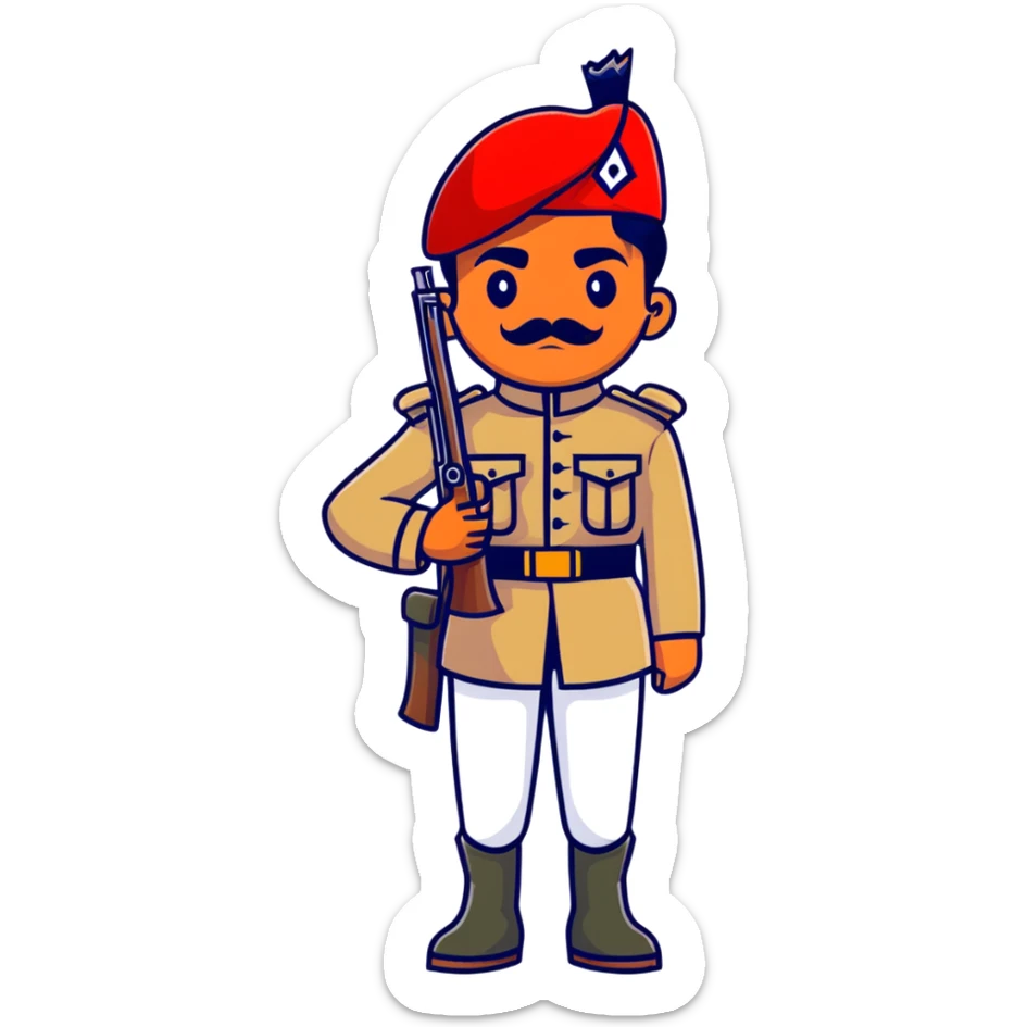 historical sepoy Indian soldier in 19th century military uniform with rifle sticker