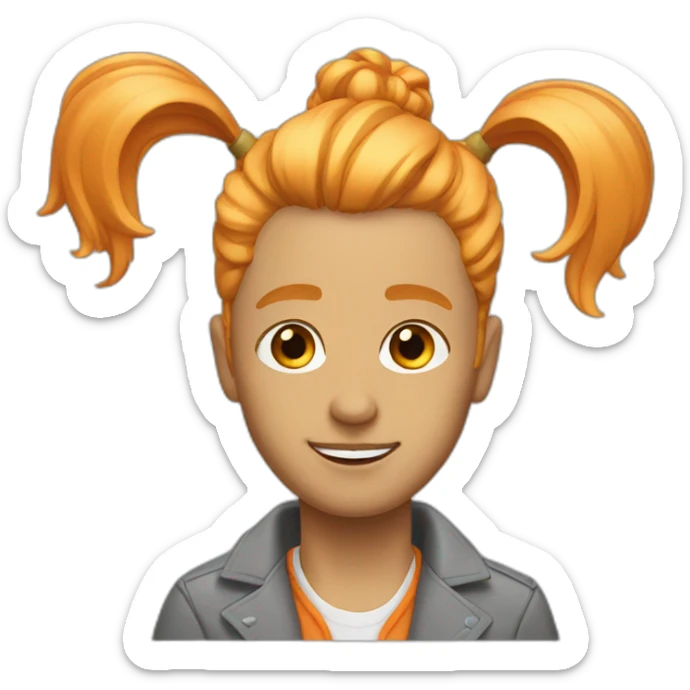 man in jacket with orange and blonde hair and bun hairstyle sticker