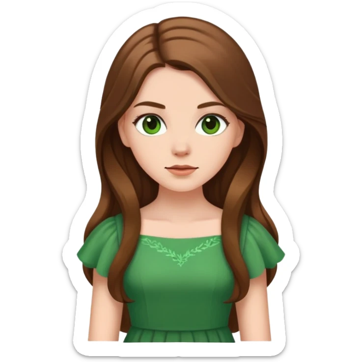 green dress white girl long brown hair sticker