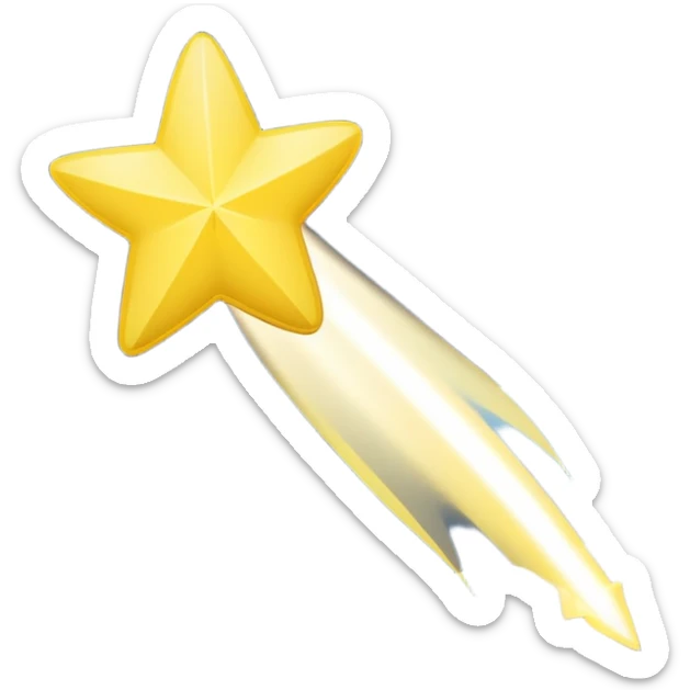 Generate a high-quality image of a shooting star streaking across the night sky, bright glowing yellow and white tail, realistic shading and lighting, no facial features, no brand markings, simple dark background, high-resolution.
 sticker