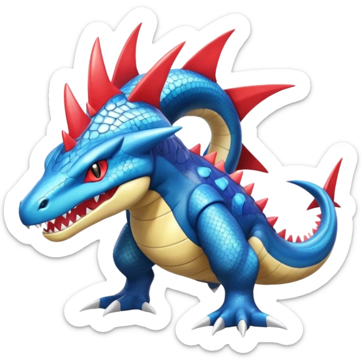 Shiny Exotic Colorful epic Garchomp-Gabite-Salamence-Koraidon-Feraligatr-Fakémon-hybrid-creature (full body)  sticker