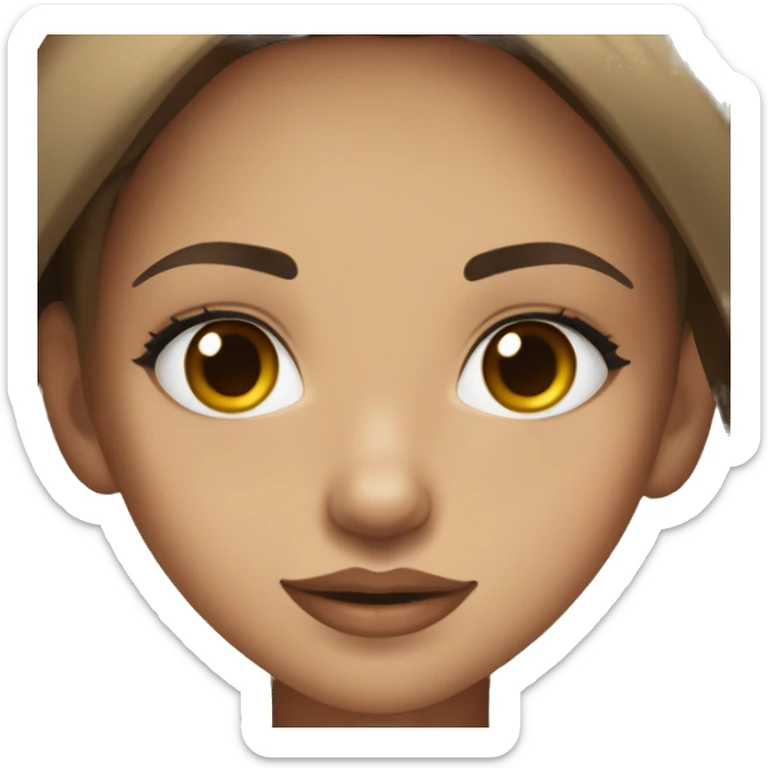 girl with brown eyes and brown hair, nostril piercing and upper lip piercing, wearing a black shirt sticker