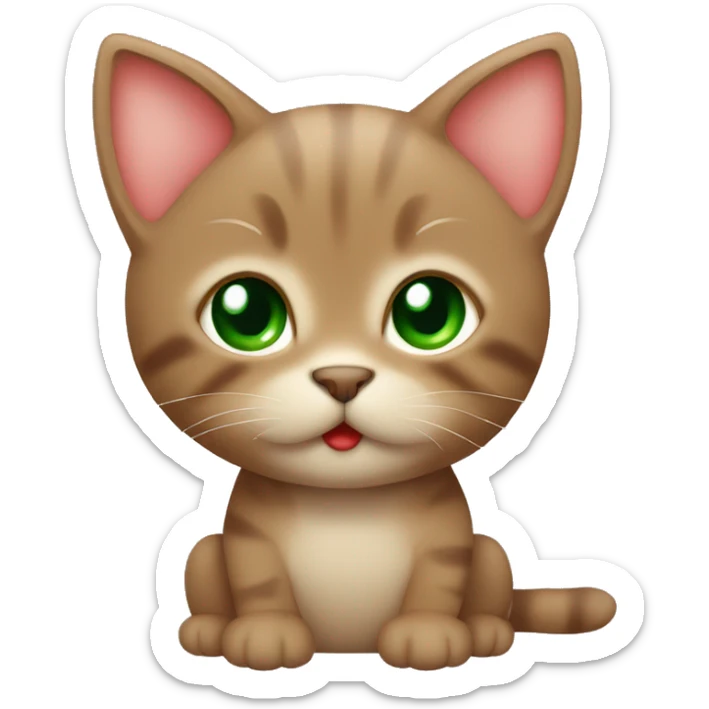 Little brown kitten with green eyes and a small red heart near his mouth   sticker