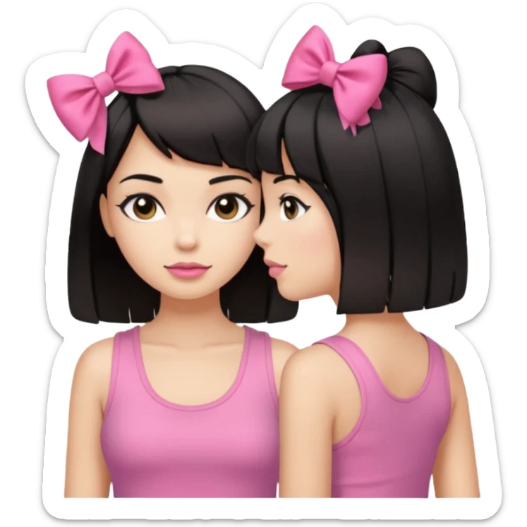 chica morena clara, corte de cabello negro y medio, con una blusa de tirantes simple, rosa y coquette sticker