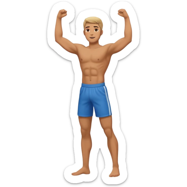 fullbody naked fit man with arms wide up nude sideview sticker