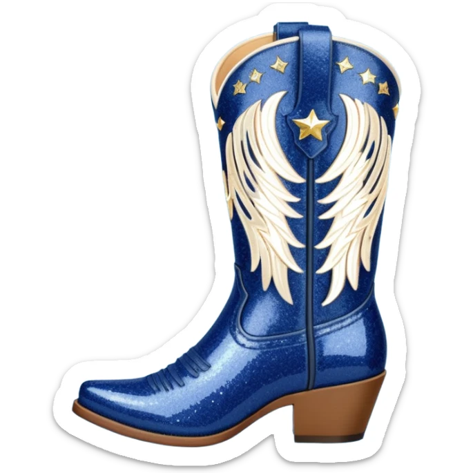 Realistic navy blue fashion cowgirl boots with sparkly shiny glitter fringe sticker
