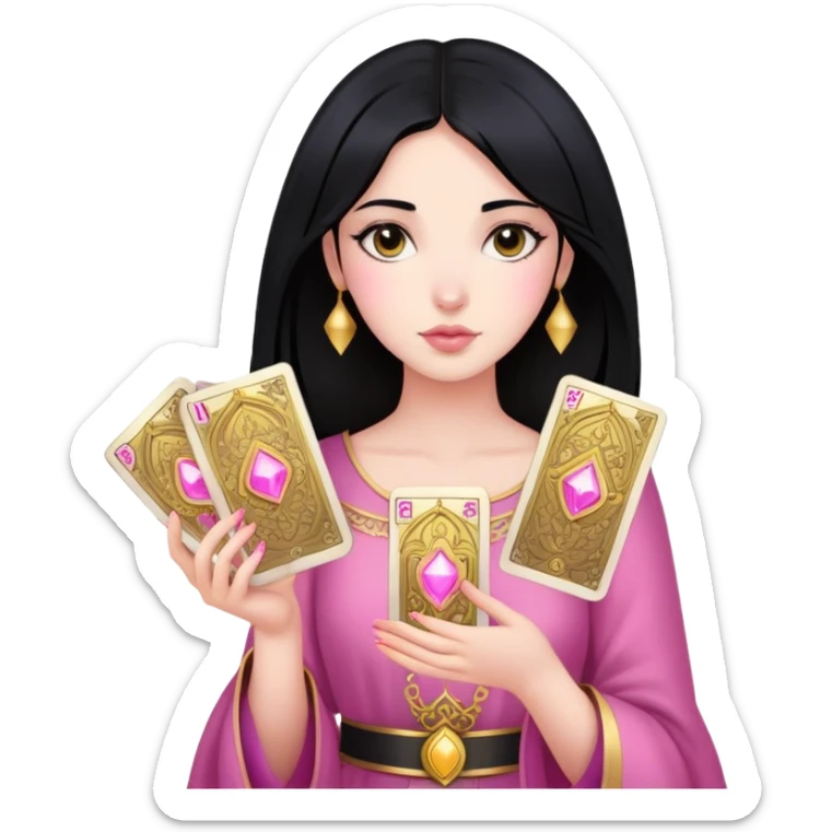 black hair girl with pink pink tarot gold cards sticker