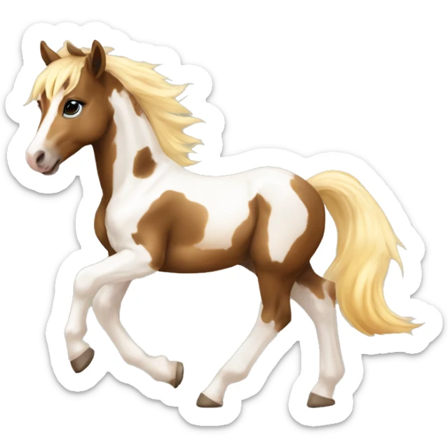 Piebald tricolor palomino yellow brown horse foal with dark brown splotches baby running sticker