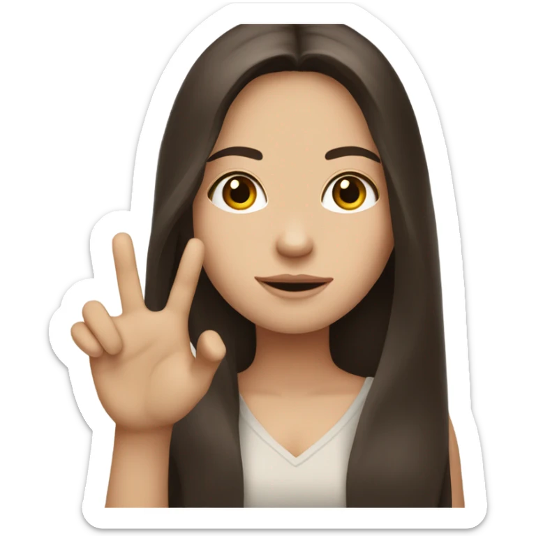 White girl with long dark brown hair and holding hand up with fingers crossed sticker