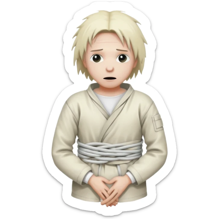 a patient in a psychiatric hospital, in a straitjacket with his hands tied behind his back sticker