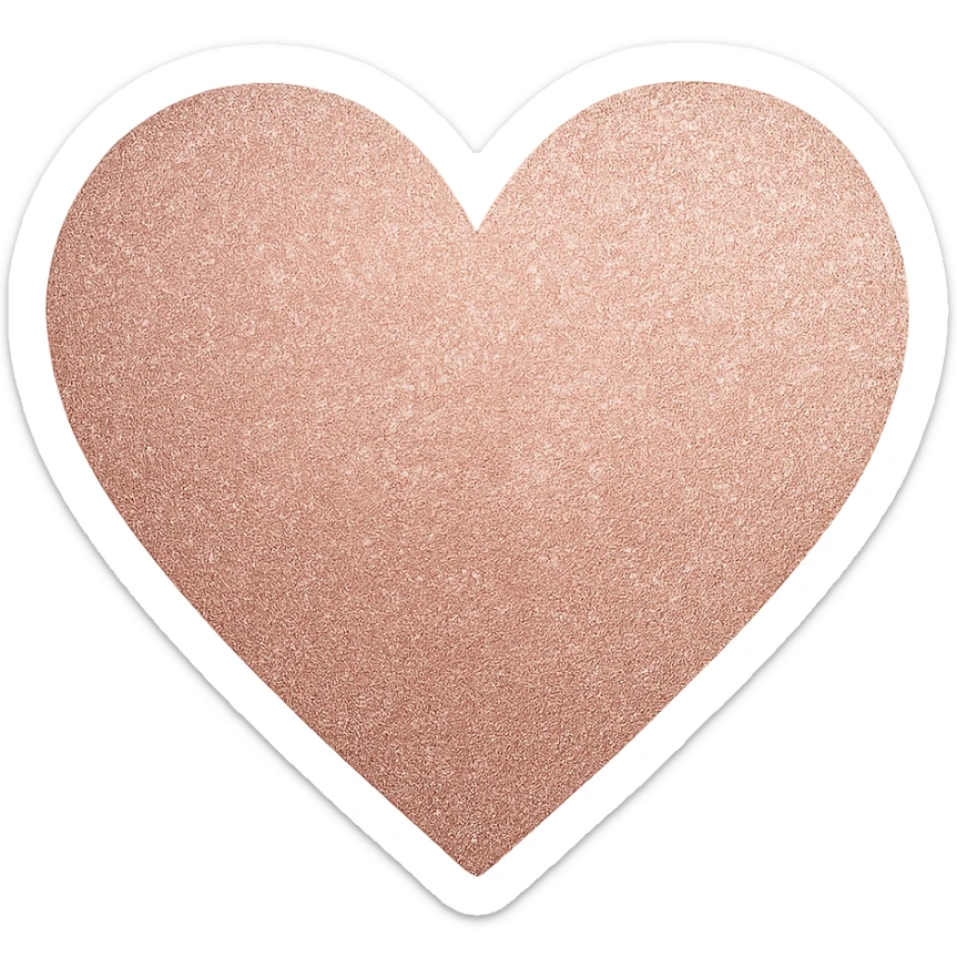 Edit the glittery gold color heart to a glittery rose gold color heart with a subtle gradient and no border. Keep the background transparent. Maintain the glittery texture and subtle gradient effect in rose gold tones sticker