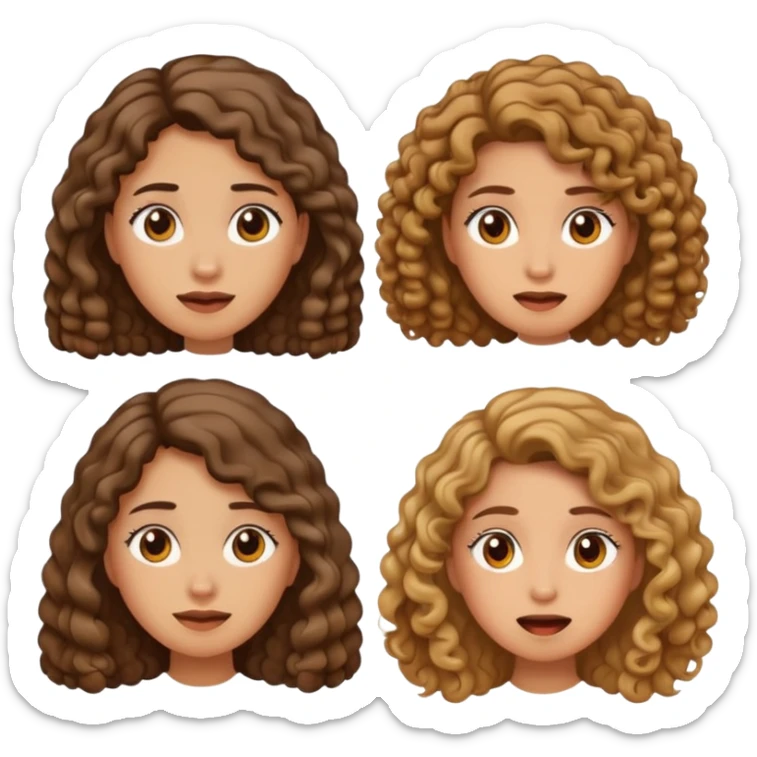 Embarrassed face with hand up, then three different female emojis: woman with long hair, short hair, and curly hair sticker