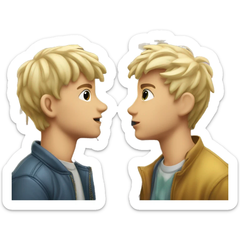 Two fair-haired boys are kissing against the backdrop of the Berlin Gate. sticker
