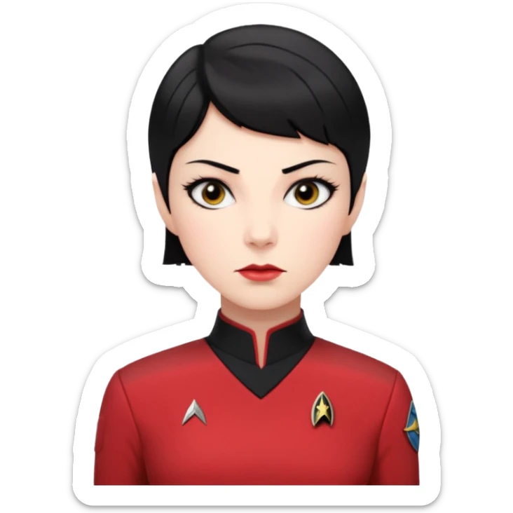 female Vulcan with short black hair in Starfleet red uniform (Star Trek) no green face sticker