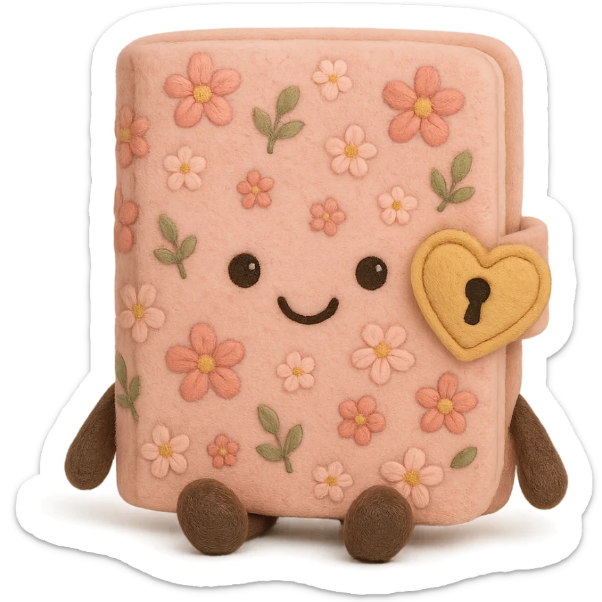 Pink Floral journal with a heart-shaped lock as a kawaii plushie, jellycat style  sticker