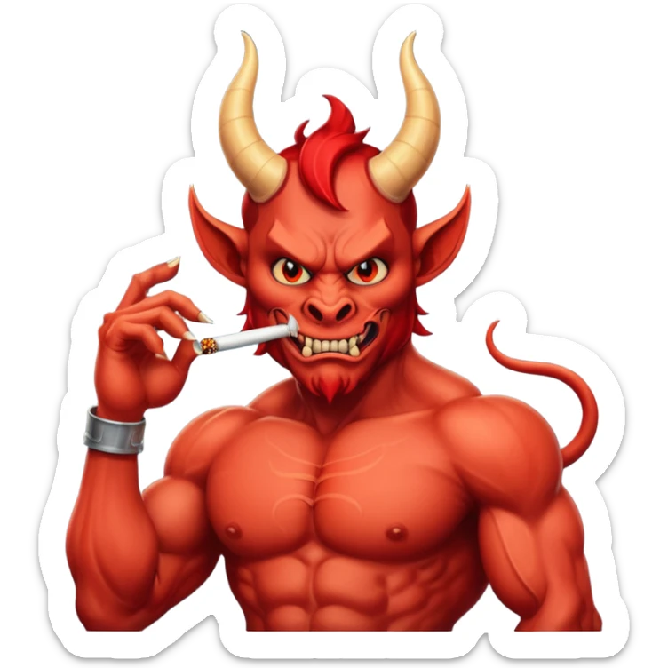 Diablito de cara roja con un cigarro pero el cigarro en la boca y menos humanoide sticker