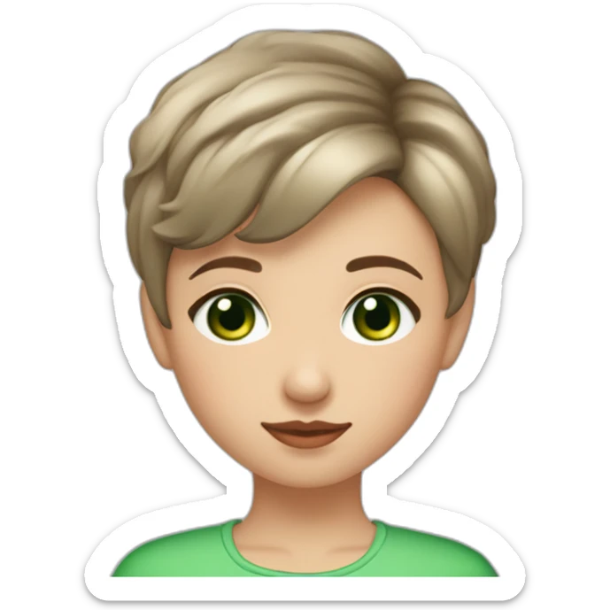 belarussian LGBTQA+ girl wirh very short brown picksy haircut piercing in nose and green eyes in blouse sticker