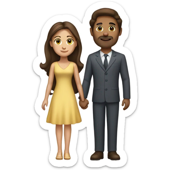brown haired man in dress holding hands with brunette woman with long haur sticker