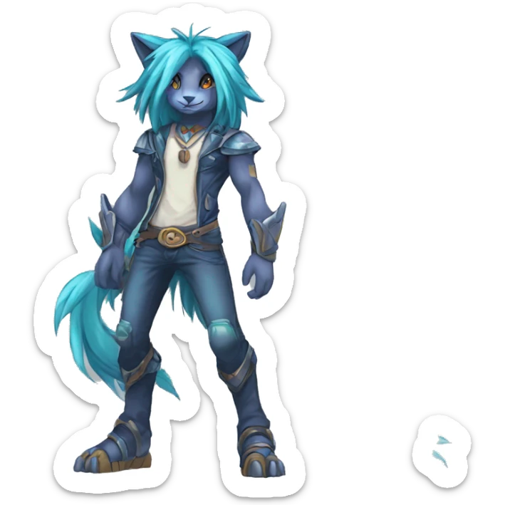 Anthro Sona Cool Edgy Legendary Colorful Shy Shiny Fakemon-Fantasy-Creature With Long Hair-Mane Full Body Detailed High Quality sticker