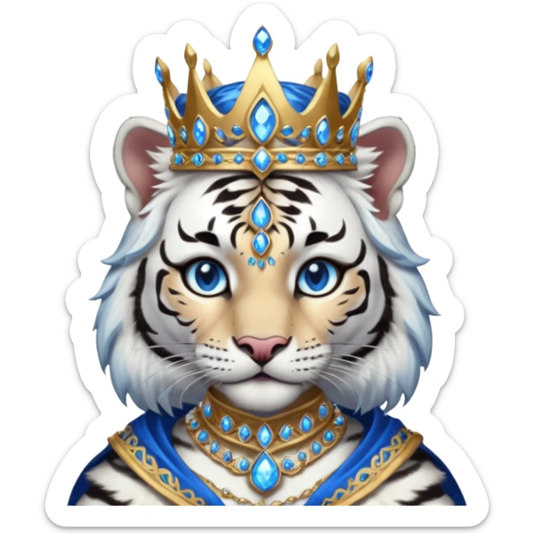 ESO Female white/black tiger khajiit leader of the umbral rose, blue eyes, blue 'third eye' gem, something symbolizing leadership ruling  sticker