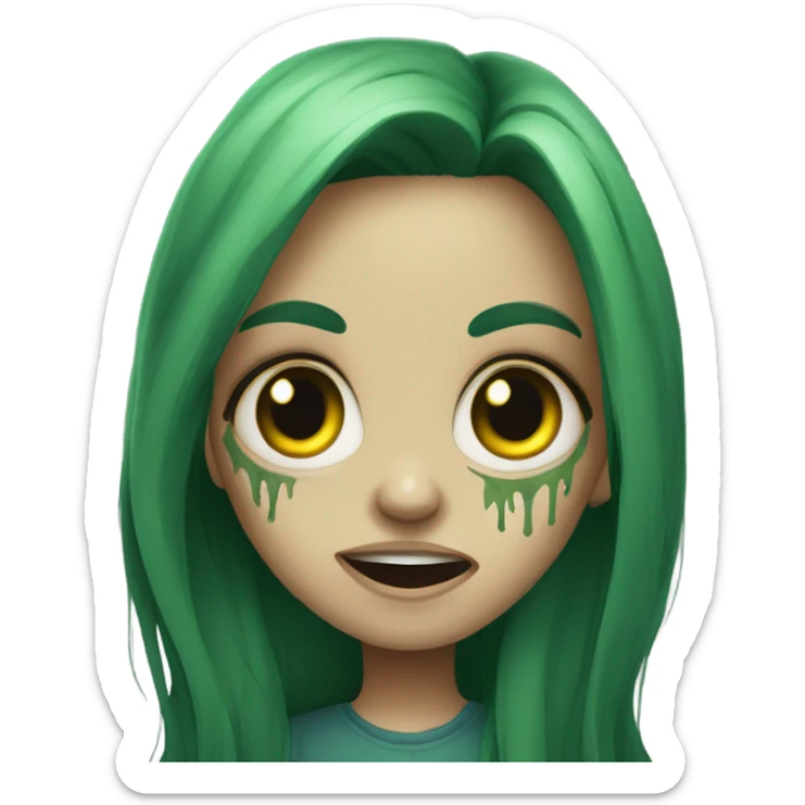 Brunette zombie girl in horror green long hair sticker