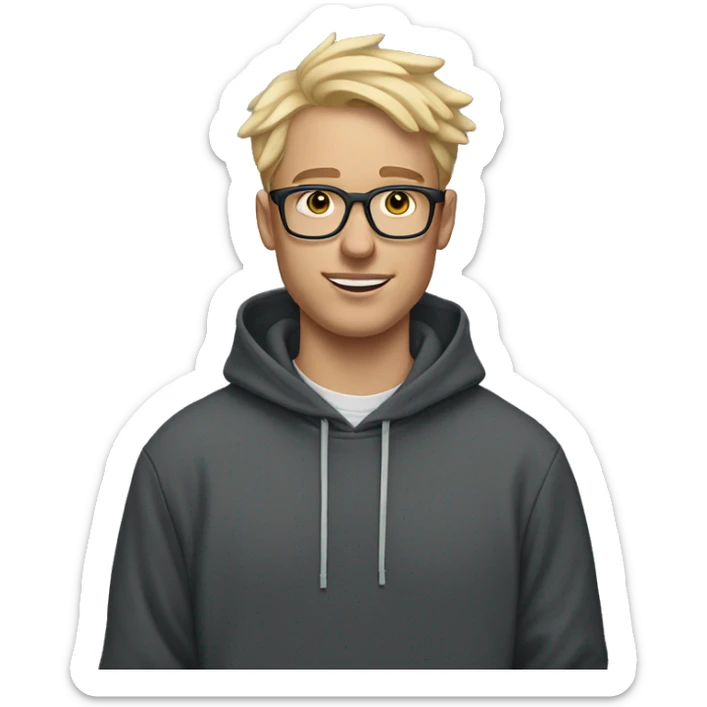Man, Blond hair, AirPods in the ears, glasses and nike hoodie, 22-25 years old.  sticker