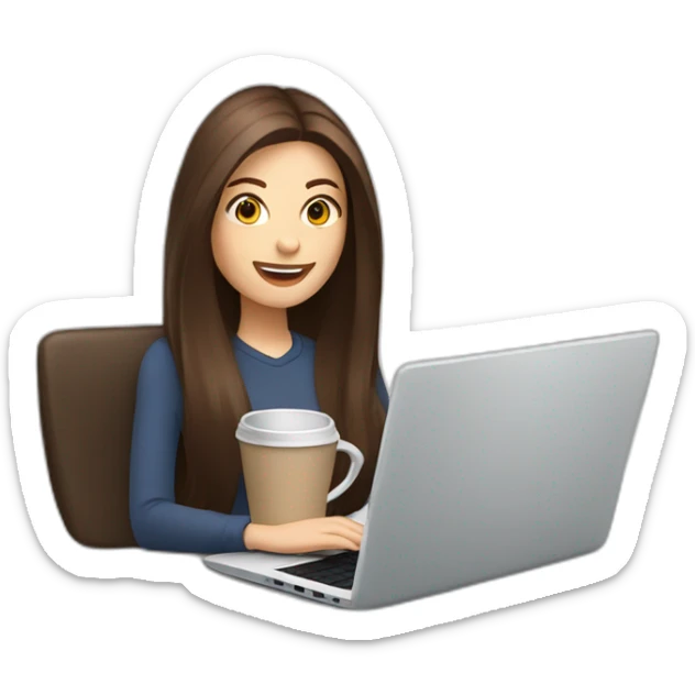 woman with long straight brown hair and pale skin throwing laptop and a coffee mug in the air sticker
