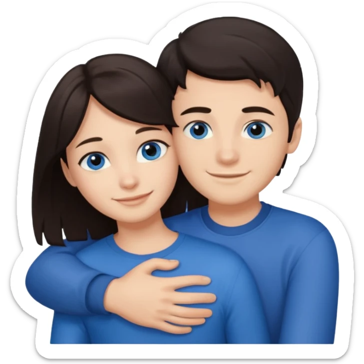  Chłopak z ciemnymi włosami i z ciemnymi oczami przytulający się do brunetki z niebieskimi oczami sticker