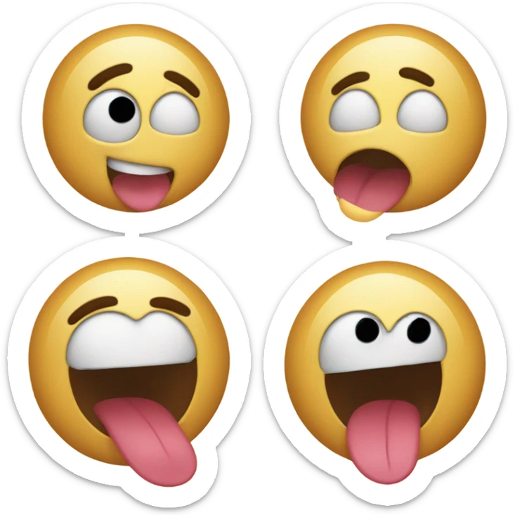 A playful face with wide, round eyes and a small nose. The mouth is open with the tongue sticking out straight, conveying a lighthearted, teasing expression. The overall look is fun and mischievous. sticker