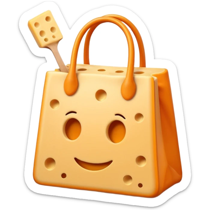Emoji minimalista de una bolsa naranja de Cheese Tris estilo caricatura, con algunos palitos de queso visibles y líneas simples tipo emoji sticker