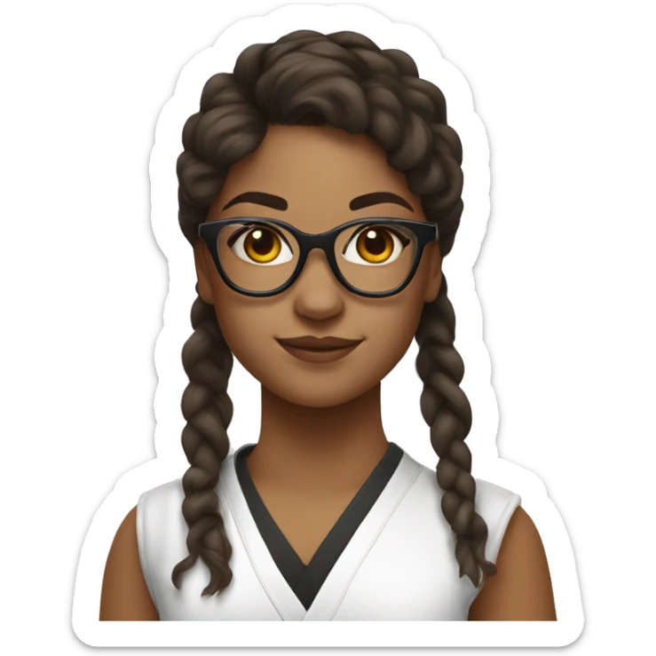 Karate girl with glasses, hoop earrings and long, brunette, wavy hair sticker