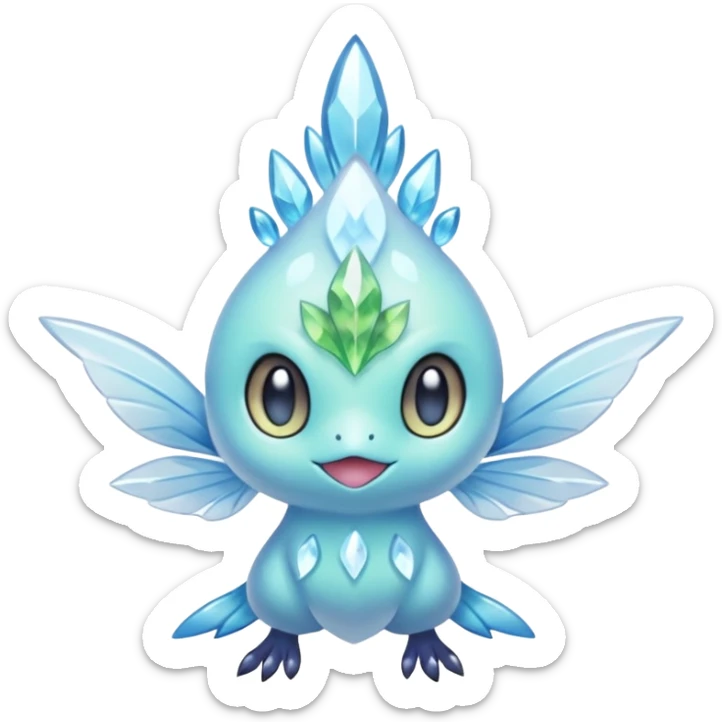 elemental icy floral ethereal glacial Axew-Rufflet-Brionne-Celebi-Pokémon-Fakémon-hybrid-creature sticker