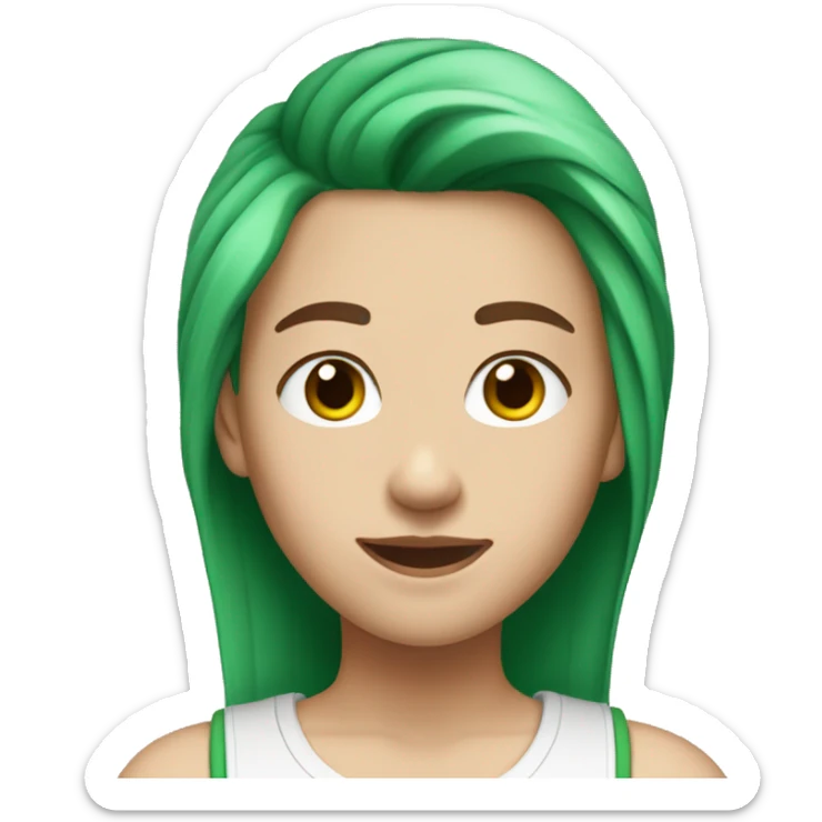 white skinned teenager with green hair in the front, brown medium size hair in back. wears sleeveless shirt sticker