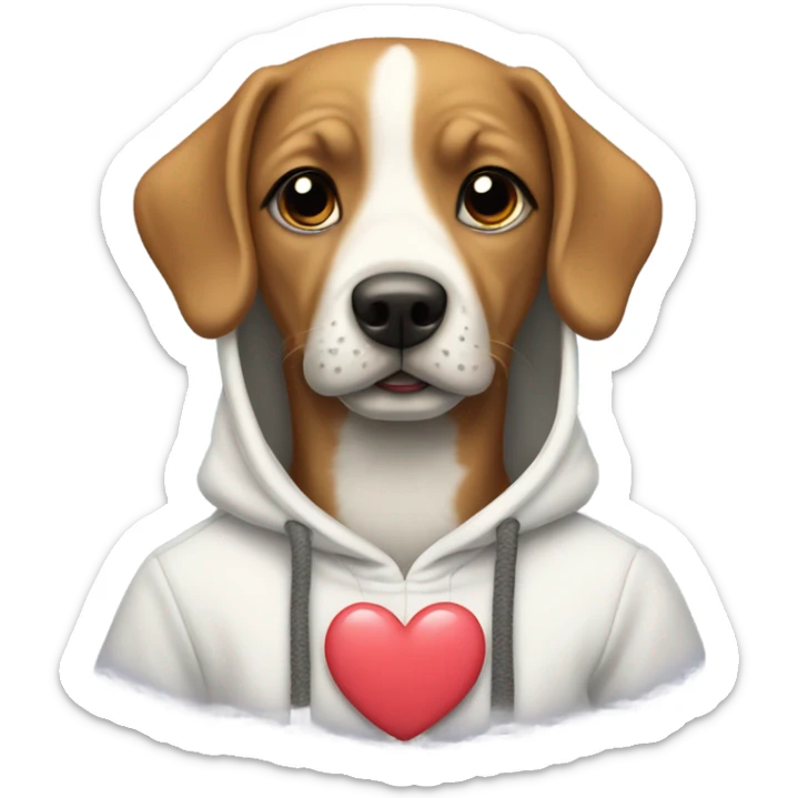 My favourite dog in nice hoodie with heart on his head sticker