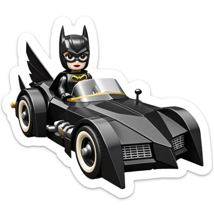  aerodynamic opulent dark knight futuristic concept Catwoman Batgirlmobile loosely based on 1977 Buick  coupe deville roadster racing Lego (flat long straight faceted mechanical body) winged stealthy street hot rod  sticker