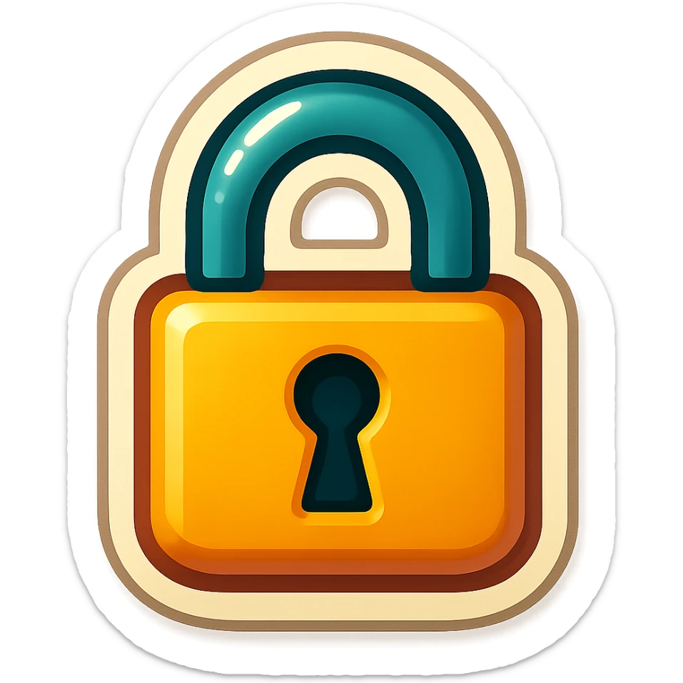 cartoon style sticker of a single lock symbol, simple and clear, no text sticker
