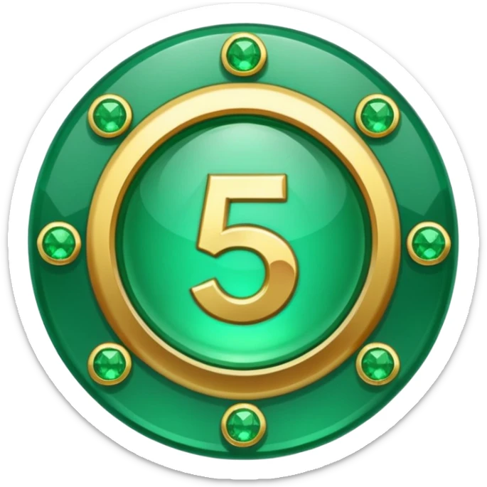 A round emerald sign for a paid subscription and level 5 jewels with the number sticker