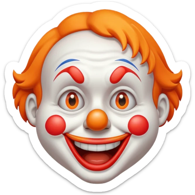 Make the clown emoji come up from the bottom, bounce, and land in the center. Then make it wink with the right eye, add a corrupted-file glitch effect, and finally make it disappear sticker