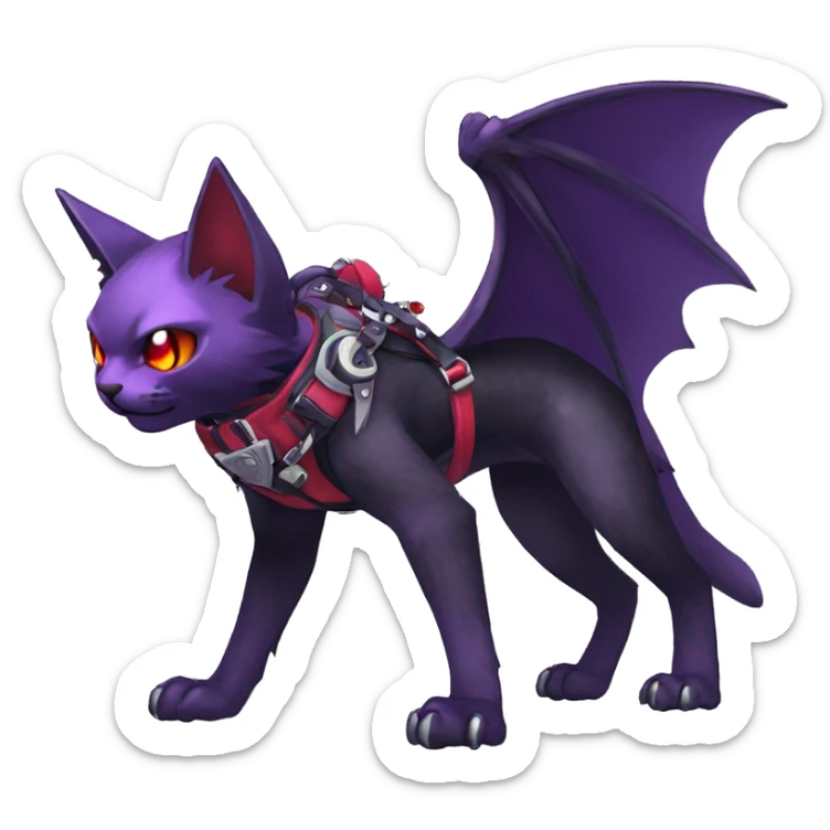 cool edgy black punk purple red ethereal fantasy nargacuga-bat-cat-Fakemon collar harness full body sticker