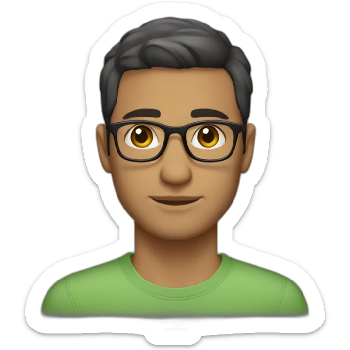 man with short haircut, honey/green eyes color, armenian traits, short beard, white regular skin color and glasses sticker