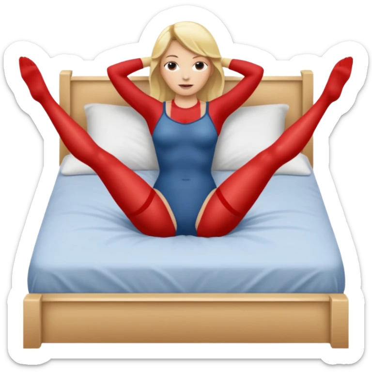 Nude woman, thin blonde, C Cup, lying in bed, legs raised up, ass showing, legs spread sticker